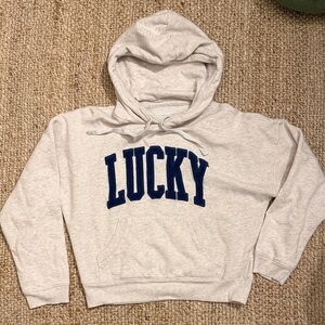 Lucky Brand Cream Hoodie with Blue Lettering